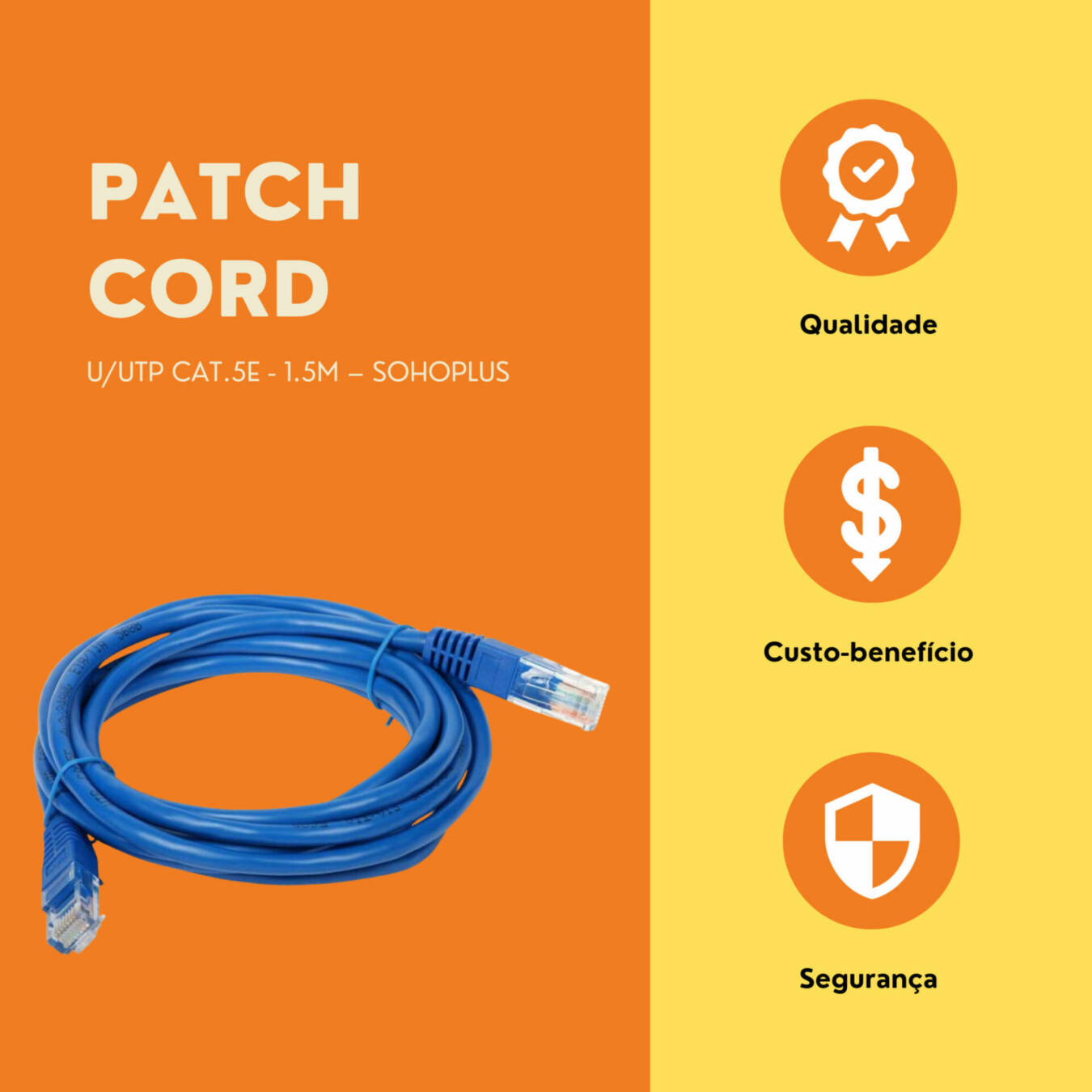 Patch  Cord U/UTP CAT 5.E - 1.5M - Sohoplus