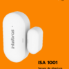 Em fundo laranja temos em destaque o produto Sensor de abertura smart ISA 1001. Podemos ver as logos da Quarta Etapa, Izy e Intelbras.