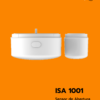 Em fundo laranja temos em destaque o produto Sensor de abertura smart ISA 1001. Podemos ver as logos da Quarta Etapa, Izy e Intelbras.